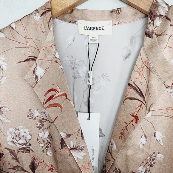 L'Agence Aoki 100% Silk Satin Floral Button-Down Blouse Beige 3/4 Sleeve XS - Picture 6 of 8